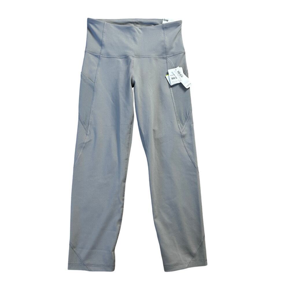 Old Navy Womens Go Dry Crop Leggings Small Grey Side Pockets 22" Inseam NEW‎